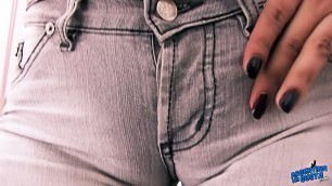 Huge Natural Tits Teen Wearing Tight Denim Shorts&period; Deep Cameltoe&excl;