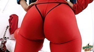 Big Cameltoe and Round Ass Babe In Tight Red Spandex