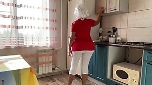 Stepmom with a big ass sucks dick and has anal sex with her son in the kitchen