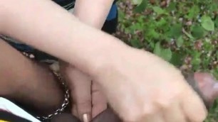 BBC outdoor handjob