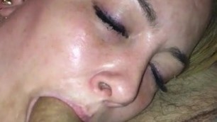 Blonde giving a deepthroat blowjob