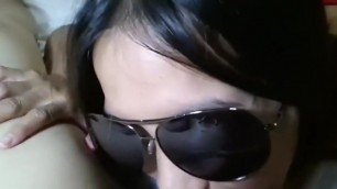 (Close up blowjob) Sucking in sunglasses