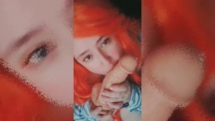 Redhead Sucking Dildo Blowjob