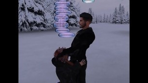 Milf whore in fur longcoat sucking cock in snow